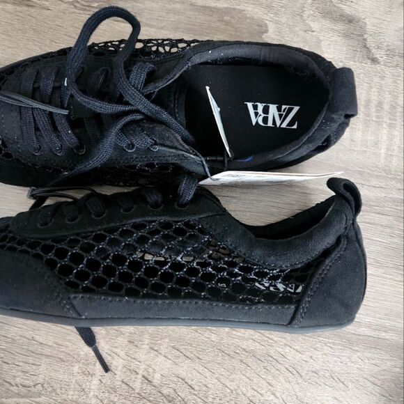 ZARA WOMEN’S MESH DERBY SHOES BACK PULL TAB.LACE-UP CLOSURE 6,5 EU 37. - Picture 3 of 5